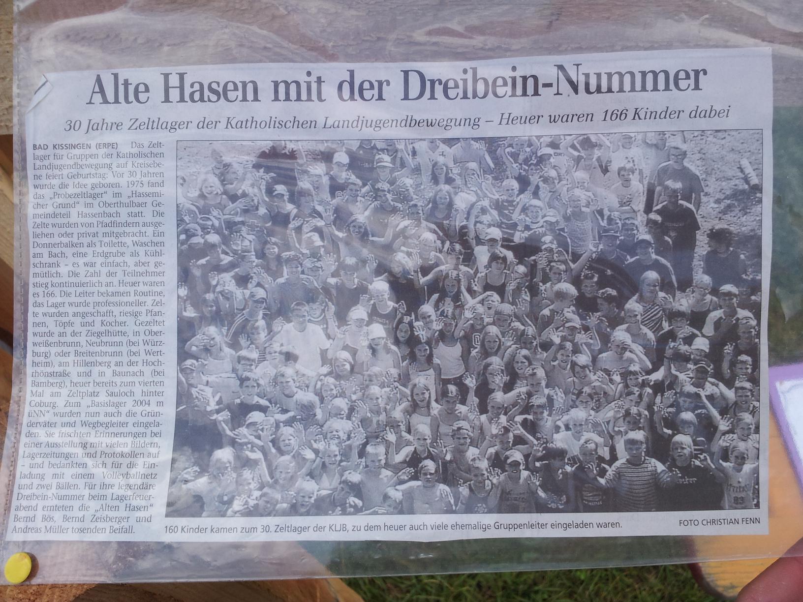 Fundstück: Zeitungsartikel von 2004 über 30 Jahre KLJB Zeltlager Bad Kissingen